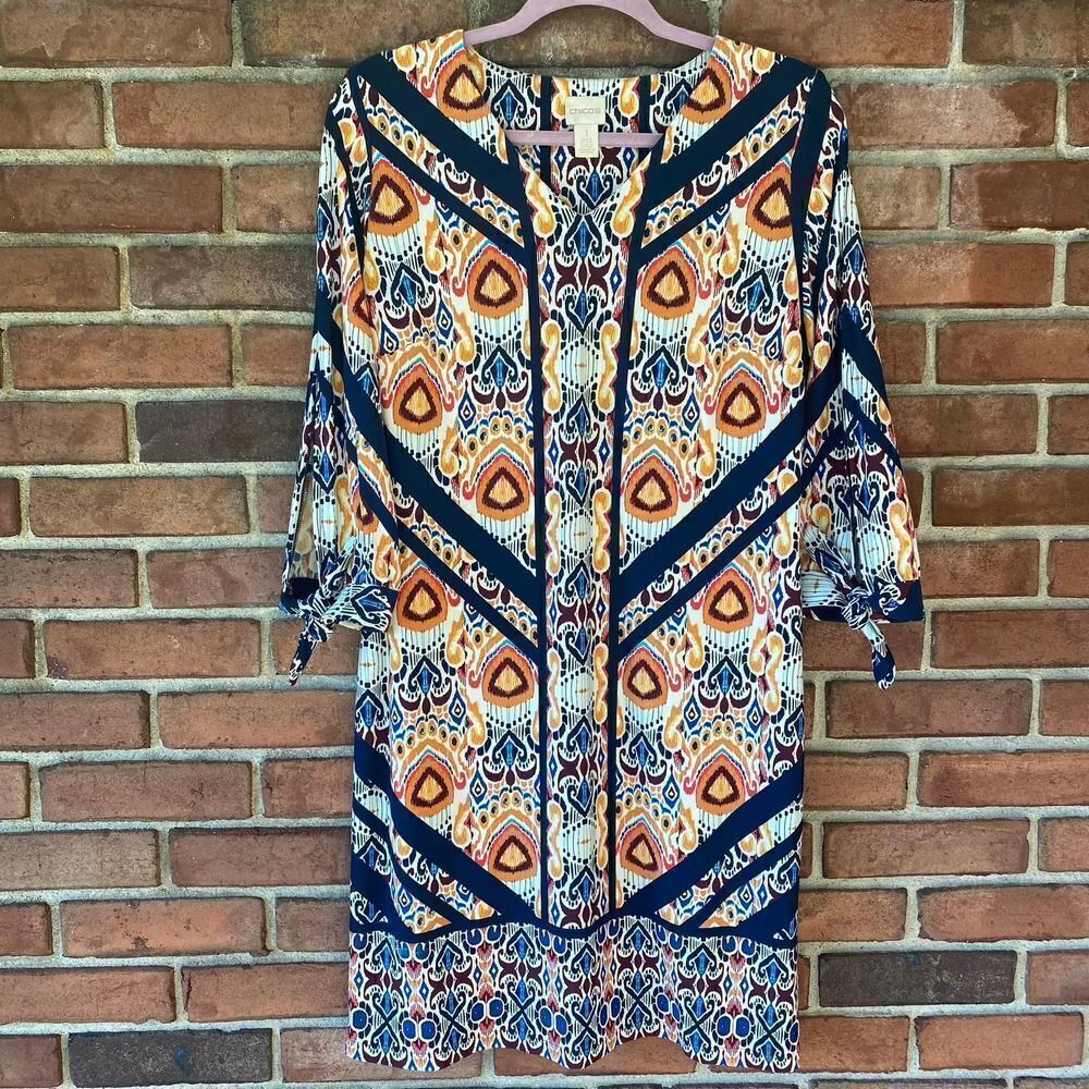 Chico's Patterned Dress with Sleeve Cutouts Size 1